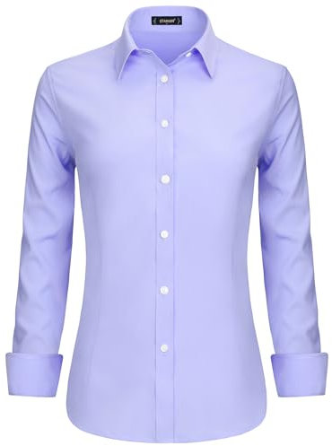 Stamain Camicia Donna Viola Pallido Elegante Blusa Donna a Maniche Lunga con Scollo a V Stile Classico e Versatile per Ogni Occasione,L