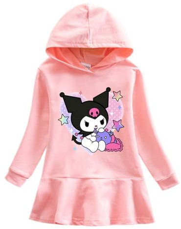 Robes pour Filles, Robes à imprimé de Dessin animé Kawaii pour Filles, Sweat-Shirt à Capuche, Robes de Princesse pour Les Filles, Automne,Rose,110cm