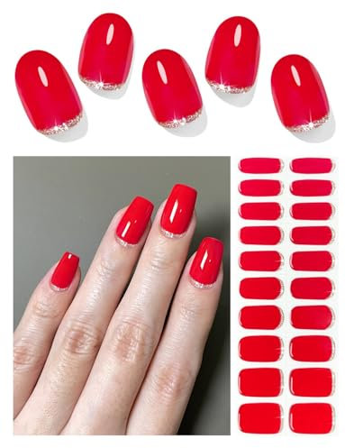 Wahrshei Nagelfolien | Red With Glitter UV Gel Nagelfolie | Nagelfolie Selbstklebend | Gel Nail Stickers, Gellack Wraps für Nagel