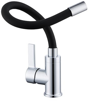 AuraLum pro Flexibler Wasserhahn Küche Schwarz, Hochdruck Armatur küche Schwarz, Spültischarmatur 360° Drehbar, Küchenamatur Edelstahl mit Wasserspar Wasserspar Aerator