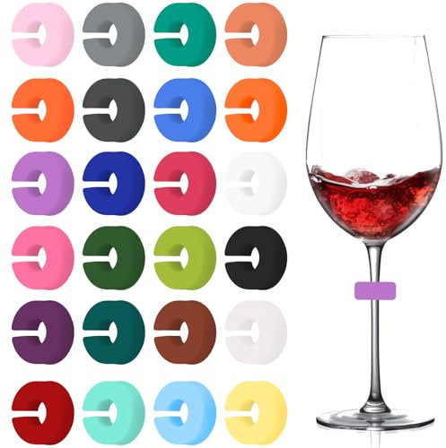 Marcador de vidrio de silicona, 24 piezas marcador de vidrio vasos de beber marcador de vidrio en forma de C anillo marcador decoración de cócteles para la decoración del partido del vino