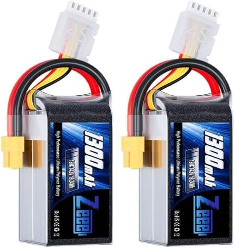 Zeee 4S Lipo 14.8V 120C 1300mAh Batería RC con Conector XT60 para Drones de Carreras FPV, cuadricópteros, helicópteros, Aviones, Barcos RC, Coches RC y Modelos RC (2 Unidades)