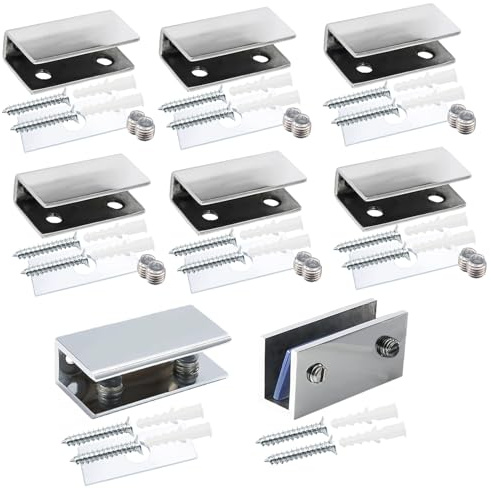 Lot de 8 Pinces à Verre Pince Verre Inox 304 Poli Pince à Verre Support étagère en Verre Réglable Clips de Fixation pour Vitre de Verre 8-12 mm pour Fenêtre de Main Courante Descalier de Balustrade