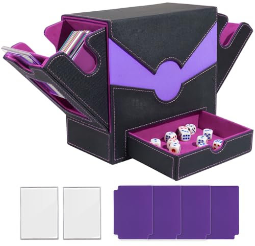 MTG Deck Box, Trading Card Storage Box with Commander Display, 500+ Cards Deck Case with 4 Dividers and 2 Toploader, Magic Card Organizer for TCG PTCG, Black Purple