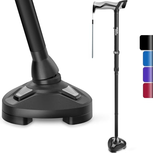HEALTHBAZAAR Walking Stick for Men & Women - Self Standing Pivot Stick, Adjustable, Foldable Walking Sticks for Seniors & Adults with Wrist Strap, Travel Bag | TRIGRIP