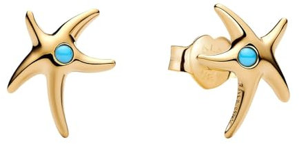 Pandora Moments 263820C01 - Orecchini a perno in argento sterling placcato oro 14 carati, con cristalli blu caprino