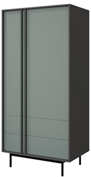Mirjan24 Drehtürenschrank Agova 2D2S WK01 – Kleiderschrank mit 2 Türen, 2 Schubladen und einem Einlegeboden, Eleganter Garderobenschrank (Anthrazit/Aloe)