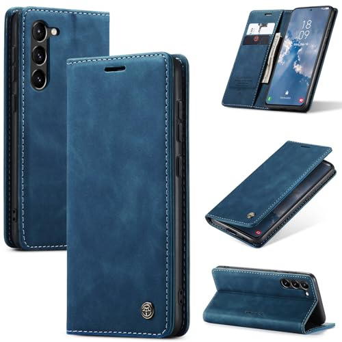 Samokor Handyhülle für Samsung Galaxy S23 5G Magnet Leder Klapphülle | Premium Leder,Klappbar,Flip Case,Schutzhülle,Tasche,Kartenfach,Standfunktion,Stoßfest,Hülle für Samsung Galaxy S23,Blau