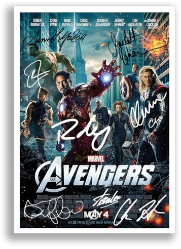 The Avengers All Movie Film Posters Cast Signed A4 Poster Photo Print Framed Autograph Gift Robert Downey Jr, Chris Evans, Mark Ruffalo, Chris Hemsworth (The Avengers A4 Poster Only)