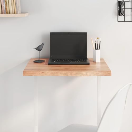 Hoopleep Hellbraun Massivholz Eiche Tischplatte 60x40cm, Naturkante Holzplatte, Lackiert Walnuss Optik Schreibtischplatte, Robuste Wood Top für Zuhause & Büro
