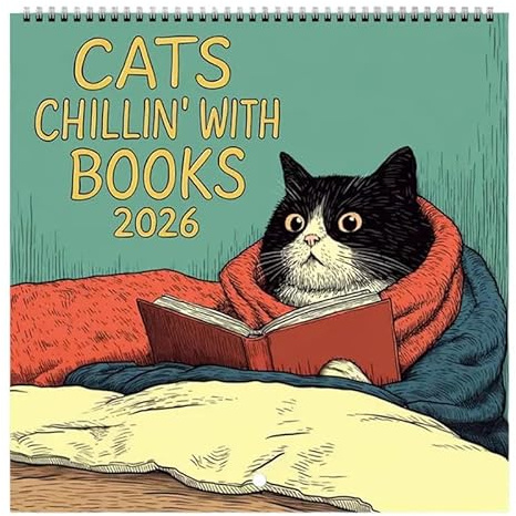 Lesekatze Kalender 2026 Cats Chillin' with Books Wandkalender 12 Monate Wandkalender mit Katzen-Design Personalisierter Monatsplaner mit Katzenmotiv Lustiger Wandkalender Geschenke für Katzenliebhaber