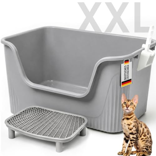 LEEJARD XXL Katzenklo mit Hoher Rand(65x45x33cm), 97L Große Katzentoilette | mit 9 cm höhenverstellbarer Streu-Auffangmatte & Schaufel, leicht zu reinigen, geeignet für große und mehrere Katzen