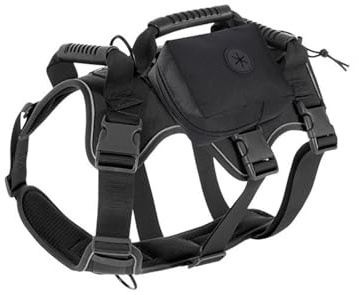 Großes mittleres Hundegeschirr mit 3 Griffen taktischer Tasche Atmungsaktive Polsterung, reflektierende Streifen leichtes Hundegeschirr, geeignet für Spaziergänge Training Brustgeschirr (Schwarz, XL)