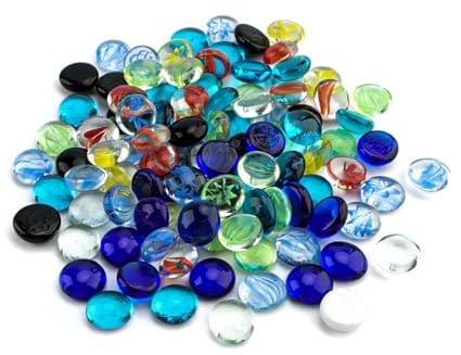 105 Pcs/450gGlass Pebbles for Vases, Glass Gems, Mixed Colour Glass Marbles | With Flat Bottom, Decorative Gem Stones Flat Marbles Beads for Vase Fillers Home DIY Arts and Crafts Decorations