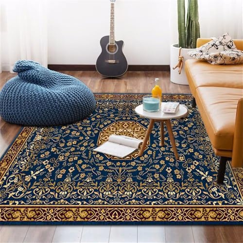 RUGMRZ Waschbarer Teppich 60x120cm Blau, mini Vintage Blumenmuster für Gaming Zimmer,Boden,Kinderjungen