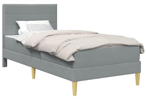 vidaXL Bettrahmen Hellgrau 100 x 200 cm Polyester, Modernes Schlafzimmer-Setup, langlebiges Bettgestell, rechteckige Schaumstoffmatratze, stilvolle Moderne Möbel, bequemer Schlaf