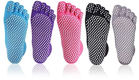 Cisixin 5 Paia di Calzini Antiscivolo per Yoga 5 Dita in Cotone