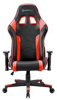 Newskill Kitsune Sedia gioco professionale, regolabile inclinazione e altezza, braccioli regolabili in 2D, base in nylon, reclinabile a 180°, ergonomica, gas a pistoni di classe 4, similpelle, rosso