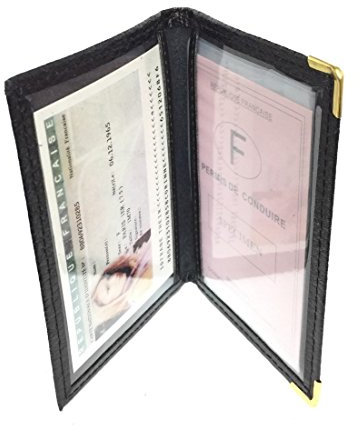 LOLUNA® - Porte Carte d'identité et permis de Conduire en Petit Format Compact, Fin et Plat, en Cuir dans Plusieurs Couleurs - Noir