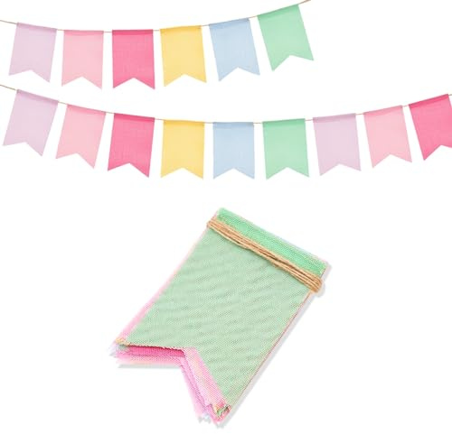 G2PLUS Multicolor Imitation Linen Bunting - 6.5 M Colorful Bunting Banner - 24PCS Waterproof Garden Garland Flag for Garden Wedding Party Decoration