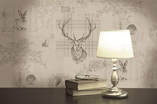 Holden Décor Richmond Woodland Animals Stag Squirrel Hedgehog Metallic Flower Motif Wallpaper 98012