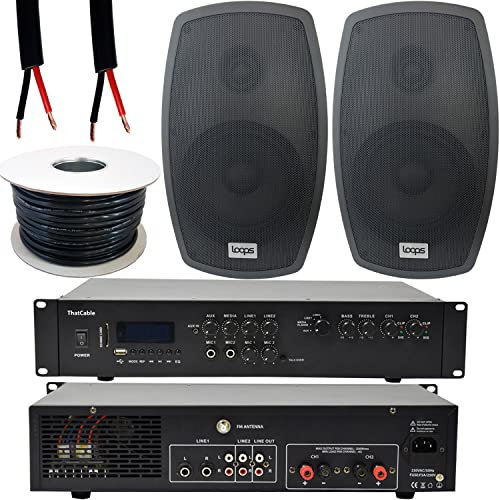 400W LOUD Outdoor Bluetooth Sound System | 2 Channel HiFi Mixer Amplifier Amp Kit | 2x 140W Black Speaker | Powerful Wireless External Music | Weatherproof Garden Party Event Home Audio | Echo Alexa
