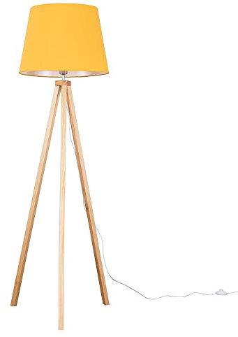 MiniSun | Modern Light Wood Tripod Design Floor Lamp with a Mustard Tapered Shade | Floor Lamps & Torchieres, Home Décor & Improvement Essential | Includes Bulb [3000K Warm White]