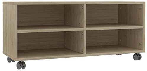 vidaXL Mueble TV con Ruedas Contrachapada Color Roble Sonoma 90x35x35cm Soporte Accesorios Centro Entretenimiento y Multimedia Diseño Moderno Práctico