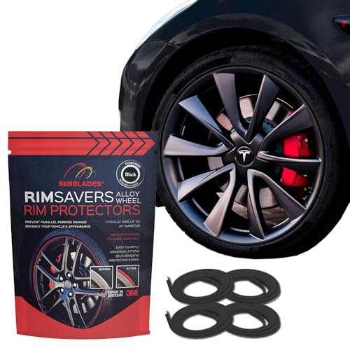 Rimsavers Protectores de Llantas de Aleación Negro – Compatibles con Ruedas de hasta 24” x 4 | para Llantas con Borde Plano | 3 Opciones de Color | Instalación Fácil Hazlo Tú Mismo