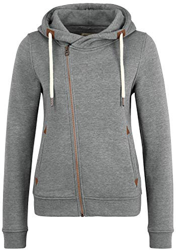 OXMO OXVicky Sweat Zip-Hoodie Damen Sweatjacke Kapuzenjacke Hoodie mit Kapuze Kordel Reißverschluss Eingrifftaschen Regular fit, Größe:XS, Farbe:Grey Mel (7982363)
