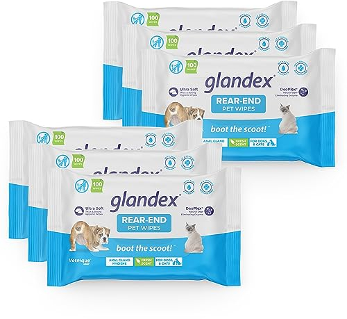 Glandex® Dog, Cat, Pet Wipes Cleansing Deodorizing Hygienic Anal Gland Grooming Wipes - by Vetnique Labs… (Case of 6 Pouches)