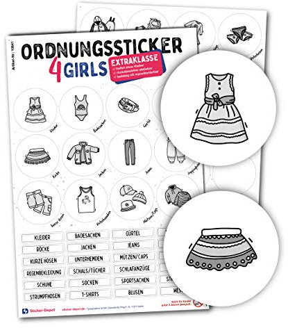 Typographus - 104 kindgerechte Aufkleber für Kleidung - Für Kleiderschränke, Boxen & Möbel - Sorgen für Ordnung im Kinderzimmer | Mädchen & Jungs | Ordnungssticker, Aufbewahrung (Mädchen grau)
