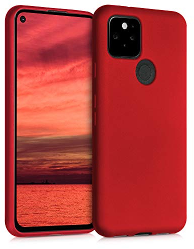 kwmobile Case kompatibel mit Google Pixel 5 Hülle - Schutzhülle aus Silikon metallisch schimmernd - Handyhülle Metallic Dunkelrot