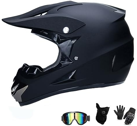 UIGJIOG Casco Motocross Bambino Set,Casco da Cross,Casco Integrale Da Motocross Adulti E Bambini,Casco da downhill integrale MTB,A,S(52~53cm)