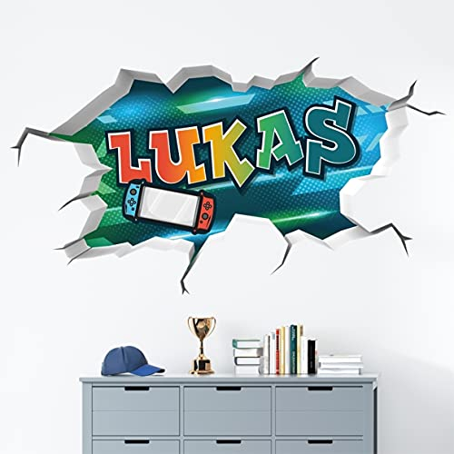 tjapalo® v170 Cooles gamer Jungen Wandtattoo Junge Name wandtattoo gamer graffiti Wandtatoo Kinderzimmer Junge mit Wunschname, Größe: B58xH32cm