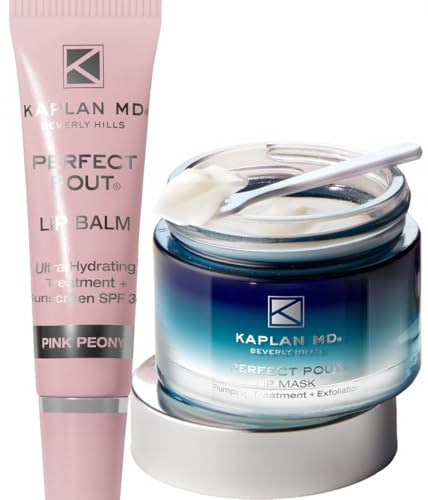KAPLAN MD Perfect Pout Lip Mask & Balm Duo, Pink Peony, 10 ml and 5 ml | Hydrating, Hyaluronic Acid, SPF 30 Balm, Mask