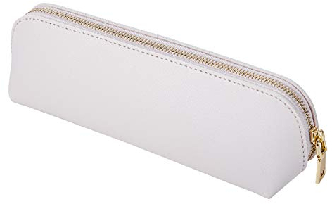 Fyore Leather Pencil Case Slim Design Pen Bag with Metallic Zipper Pocket Size for or Student Office College Middle School (Beige)