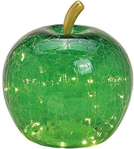 matches21 Apfel mit 30er LED Lichtern & Timer Deko Glasapfel Dekofigur Dekolicht Dekoobst Wohndeko grün 1 STK Ø 22 cm
