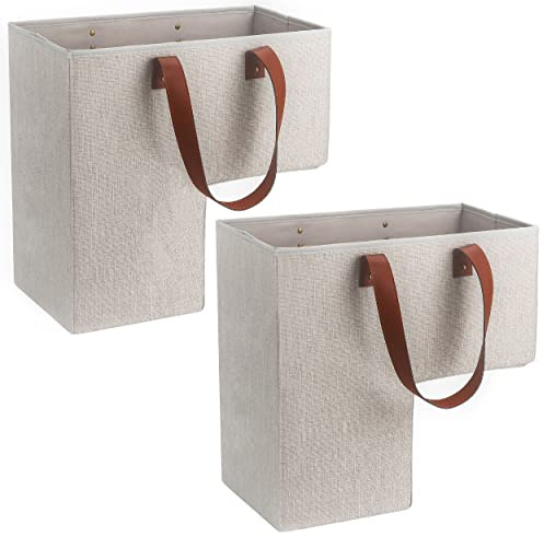 SAM AND MABEL Stair Baskets for Carpeted and Wooden Stairs – 16 L x 10 W x 16 H Staircase Basket with Handles, Collapsible Stairstep Storage Organizer for Home and Office Decor (Natural Beige)