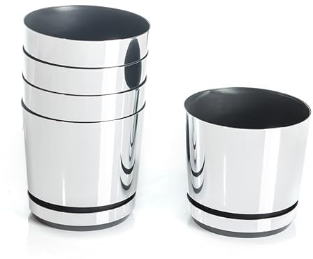 KORAD Conjunto de 5 macetas con Plato de 12 cm de diámetro, Modelo 016 - Plata Brillante; Moderno, Alto Brillo, Estilo clásico, rústico, Loft, para Plantas, Hierbas, Flores y composiciones Vegetales.