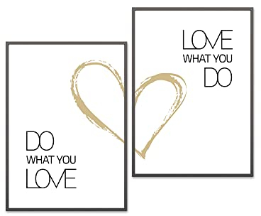 Ritter Mediendesign Premium Kunstdruck Set Do what you love Bild Wandbild Poster Herz Gold Geschenkidee Deko Din A4 Dekoration