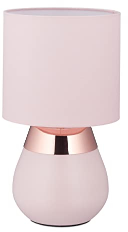 Relaxdays Nachttischlampe mit Touch, Tischlampe Wohn- & Schlafzimmer, Stoffschirm, E14, HxD: 32x18 cm, Touchlampe, rosa