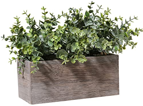 Aisamco Feuilles d'eucalyptus artificielles dans Une boîte en Bois Fausses Branches d'eucalyptus Plantes en Pot Gris Vert Verdure Artificielle pour décoration Florale de fête de Mariage