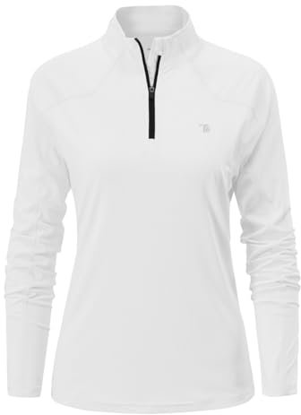 donhobo Damen T-Shirt Langarmshirts Pullover Outdoor Trainings Sportshirt Yoga Sweatshirts mit 1/4 Reißverschluss (Weiß, L)