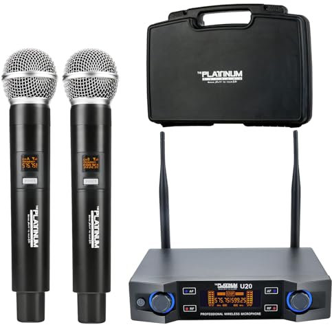 The Platinum UHF Wireless Microphone System, 200FT UHF Range Metal Professional Dual Channel Handheld Dynamic Mic System with Professional Karaoke Receiver, for Party, KTV, Meeting, Wedding (TP-U20)