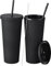 ALINK 2-Pack Plastic Tumbler with Lid and Straw, 22OZ Reusable Cup with Straws Lids, Double Wall Water Bottle, Iced Coffee Travel Mug Cup with Straw Brush - Black