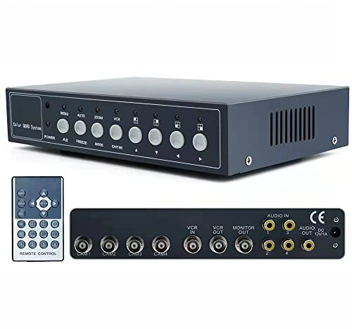 Multiplexer Quad Video Farbe in Echtzeit mit 4 Kanälen für CCTV Videoüberwachung, Eingang / Ausgang digitaler Zoom, Videogel, Videoverlust, Bewegungserkennung, Eingang/Ausgang Audio