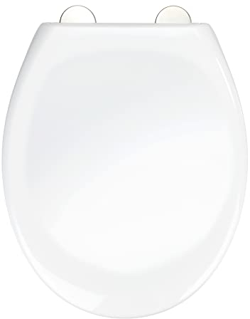 WENKO Asiento de WC Ios, asiento de inodoro, termoplástico prémium resistente, blanco con Easy-Close y Fix-Clip de 1 botón de acero inoxidable para un ajuste seguro, 1,6 kg, 37,5 x 45 cm
