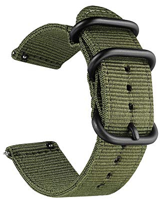 CNYMANY 18mm Universal Ballistic Uhrenarmband, Nylon Canvas Woven Loop Ersatzband Armband Schnallenverschluss Verstellbarer Verschluss für Smart-Watch Sport Fitness Tracker - Grün