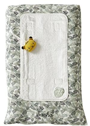 VERTBAUDET Housse de Matelas à Langer HANOÏ écru/Vert Feuille TU